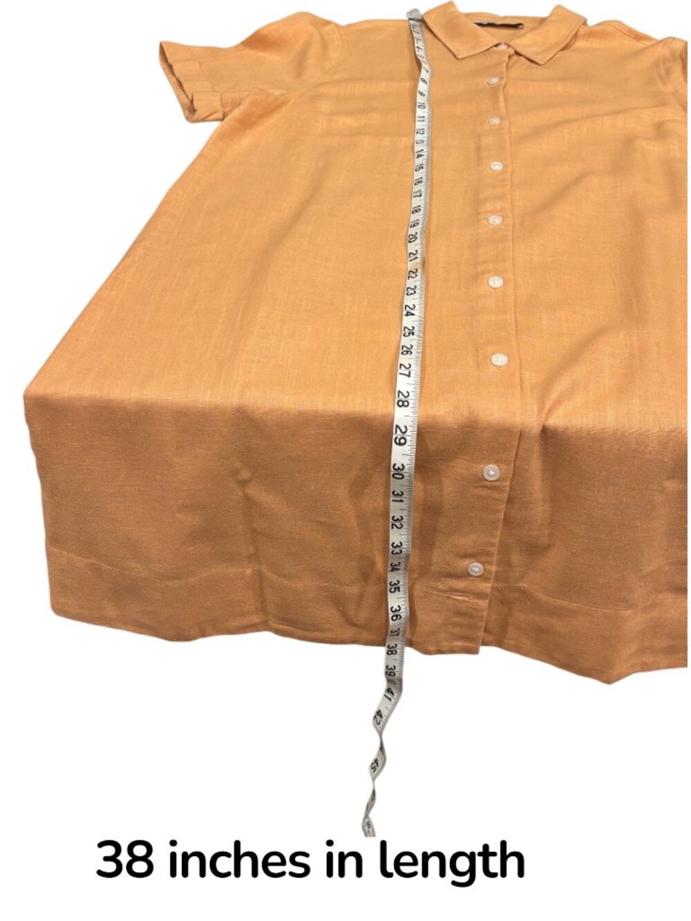 Black Tape Shirt Dress M Orange Linen Blend Button Front Minimalist 21x38 - Picture 6 of 6